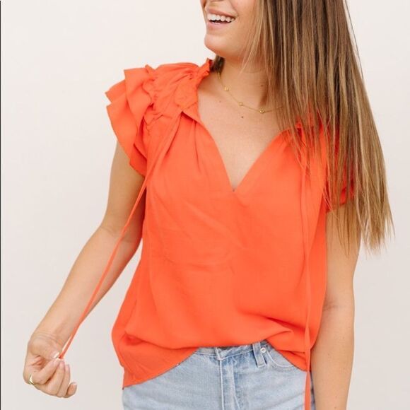 ✨Ruffle Sleeves Satin Blouse✨ - Picture 1 of 5